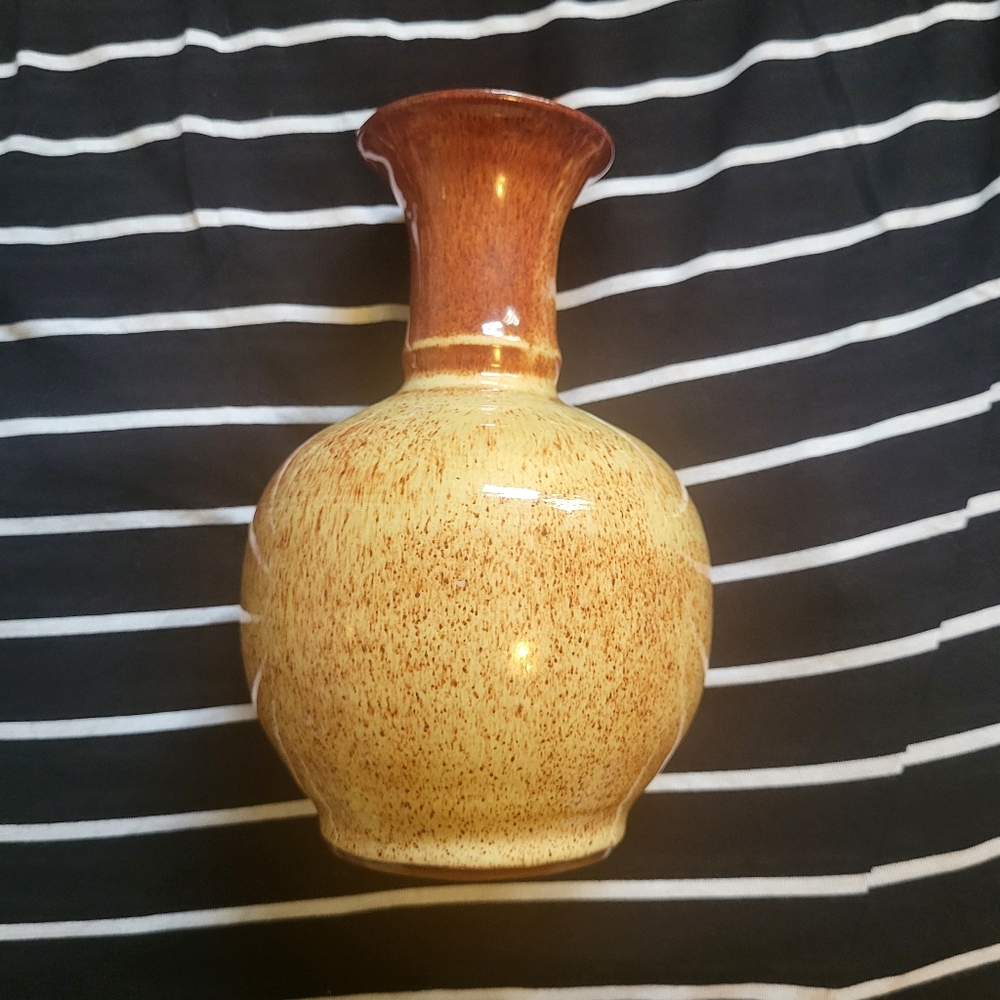 VTG Handmade Yellow & Brown Pottery Vase (Deneen Pottery)